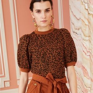 Ulla Johnson Jessa Leopard Print Puff Sleeve Top